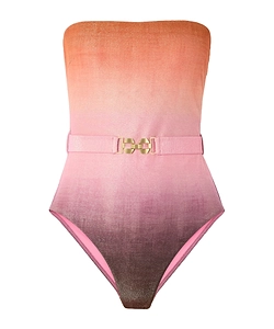 Golden Metallic Bandeau Belted Swimsuit