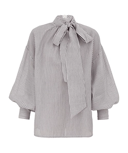 Striped Balloon-Sleeve Blouse