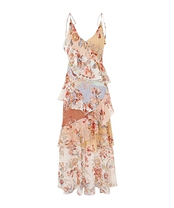Zimmermann Awaken Frilled Slip Spliced Print Dress