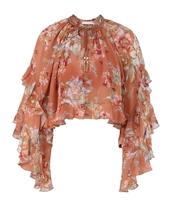 Zimmermann Awaken Ruffle Floral Printed Blouse
