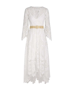 Zimmermann Chintz Doily-Lace Belted Midi Dress