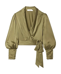 Zimmermann Cropped Satin Wrap Top