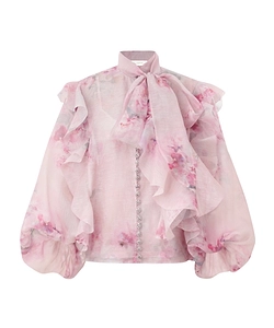 Zimmermann Crush Tie Neck Ruffle Blouse