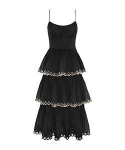 Zimmermann Embroidered Tiered Midi Dress