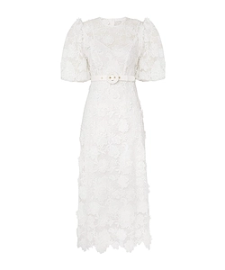 Zimmermann Halliday Lace Flower Belted-Waist Dress