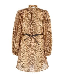 Zimmermann Leopard Printed Belted Midi Dress